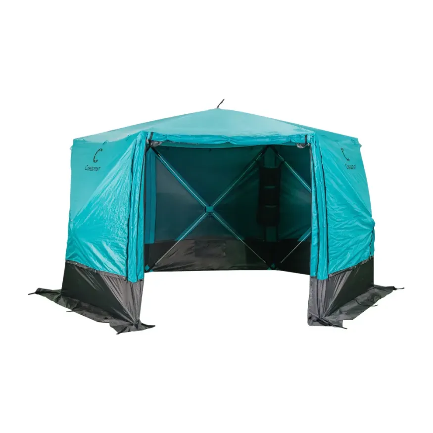 Шатер СЛЕДОПЫТ быстросборный, 6 стен, 3,35х3,85 м, h-2,25 м, S по полу 9,3 кв.м цвет Waterfall