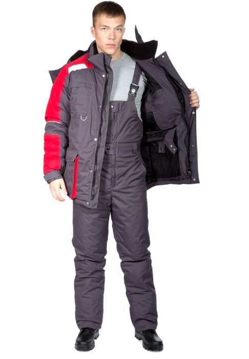 Куртка утепленная Зевс серо-красная