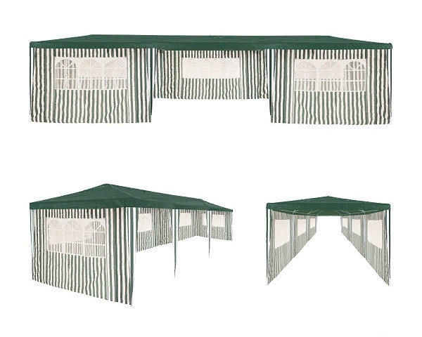 Тент садовый из полиэтилена 9x3x2,5 (8 стенок с окошками)